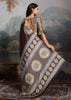 Chocolate Brown Printed Satin Silk Saree