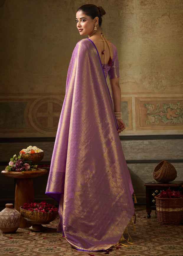 Sparkling Purple Woven Kanjivaram Silk Saree