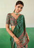 Hunter Green Printed Satin Silk Saree