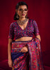 Depth Blue Woven Cotton Kashmiri Jamewar Saree