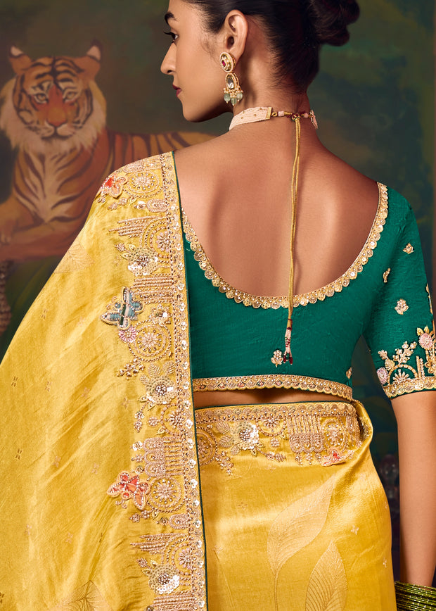 Haldi Yellow Designer Embroidered Saree