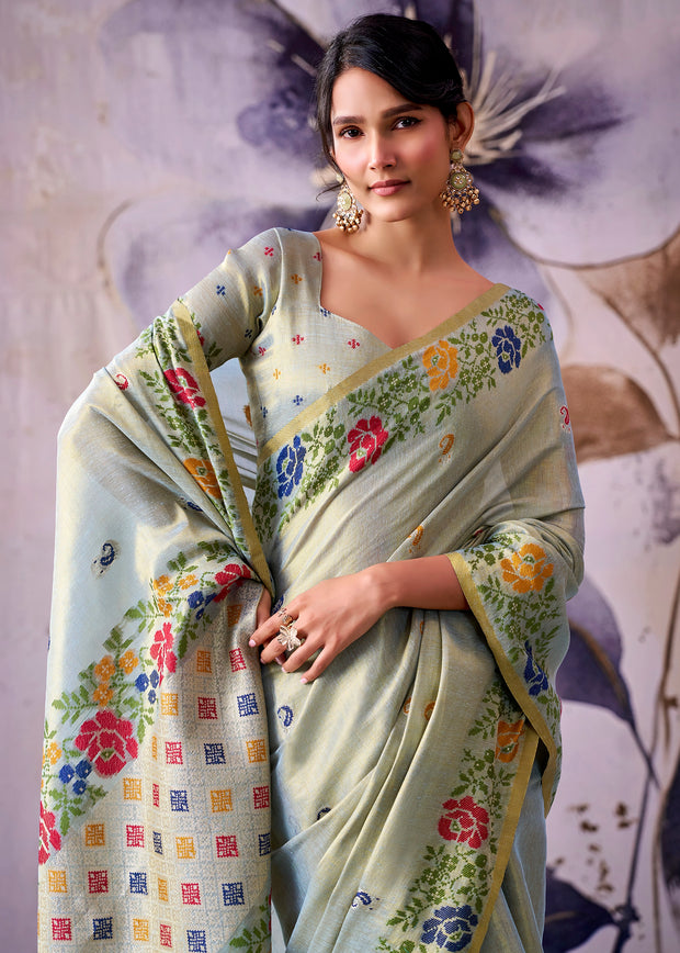 Haze Blue Woven Tissue Silk Saree