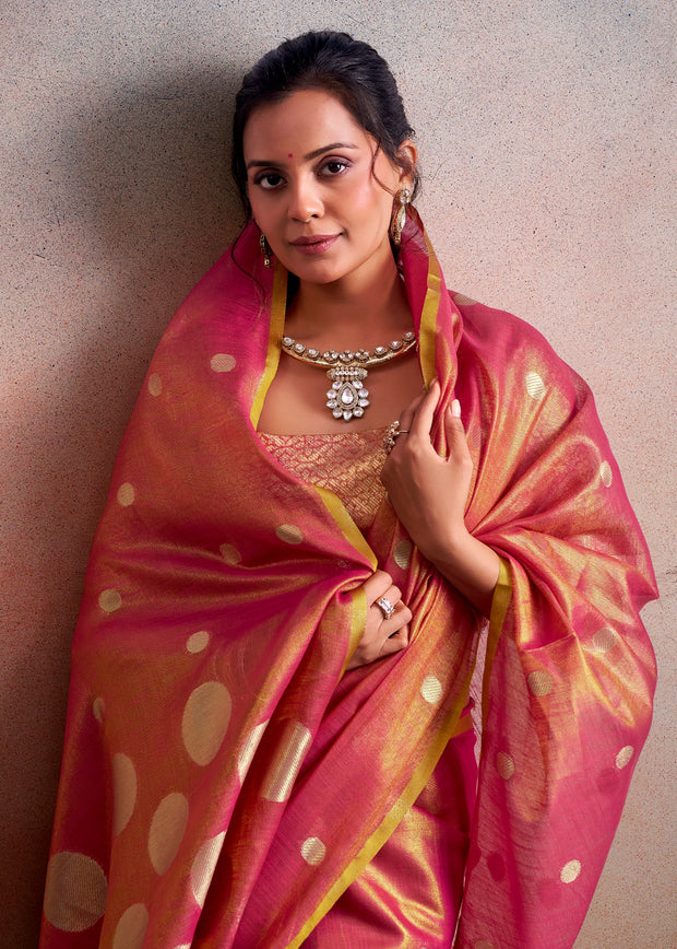Blush Pink Woven Tissue Silk Saree