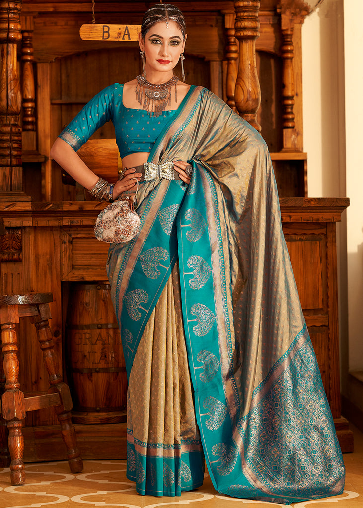Soft Bishnupuri Katan Silk Saree in Dual Tone Green – Bengal Looms India
