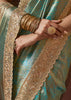 Turquoise Blue Bead Work Kanjivaram Soft Silk Saree