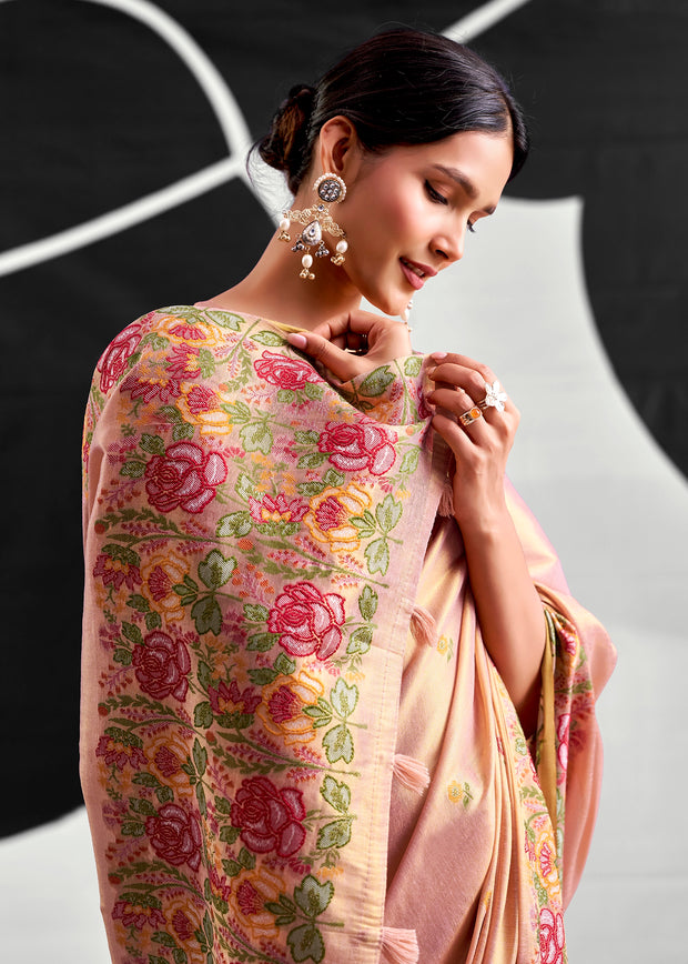 Soft Pink Woven Tissue Silk Saree