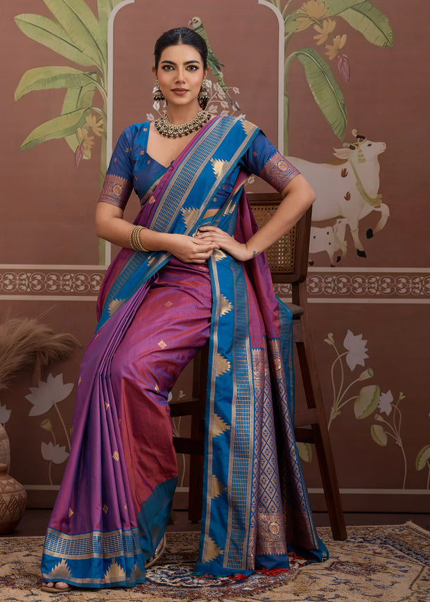 Vivd Purple Woven Tussar Silk Saree