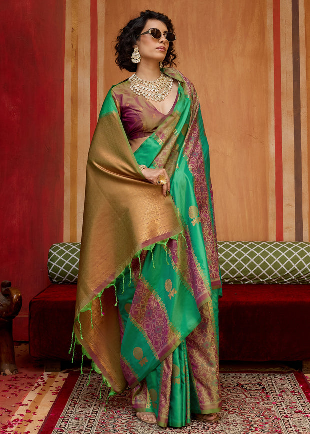 Green Purple Woven Banarasi Silk Saree