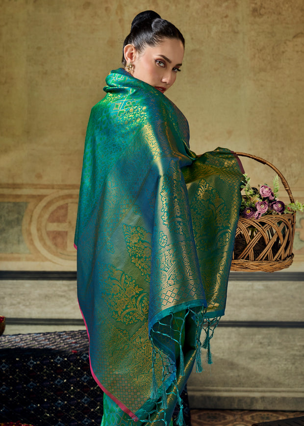Peacock Green Woven Banarasi Silk Saree