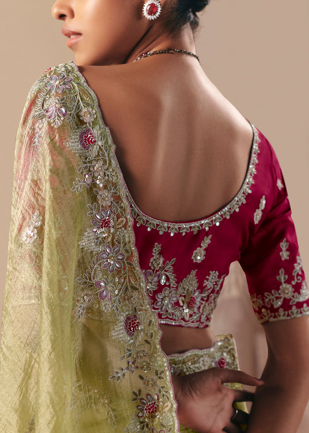 Pista Green Embroidered Designer Saree