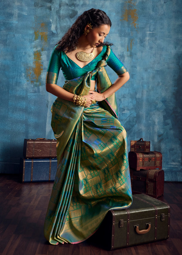 Cadmium Green Banarasi Silk Saree