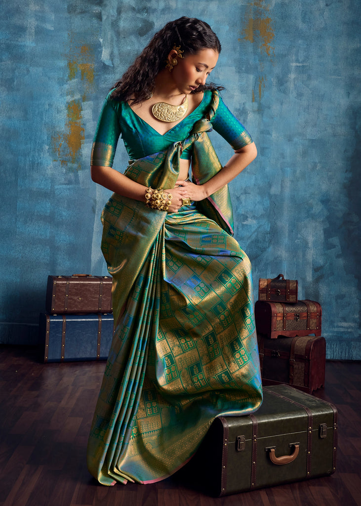 Cadmium Green Banarasi Silk Saree