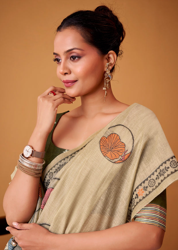 Off White Woven Cotton Saree
