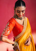 Vibrant Yellow Embroidered Soft Silk Saree With Contrast Blouse