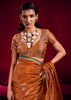 Burnt Orange Woven Banarasi Satin Linen Silk Saree