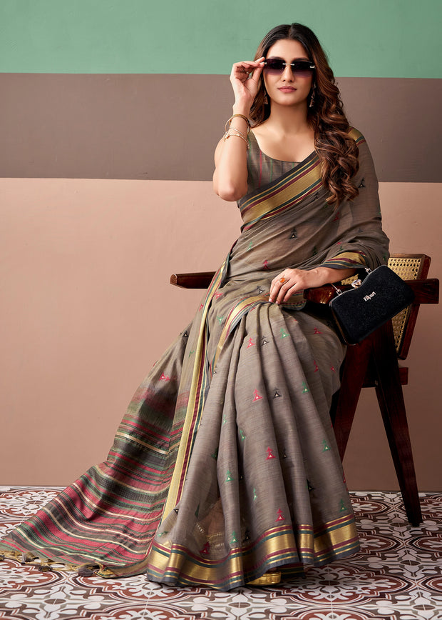 Opal Grey Woven Cotton Silk Saree