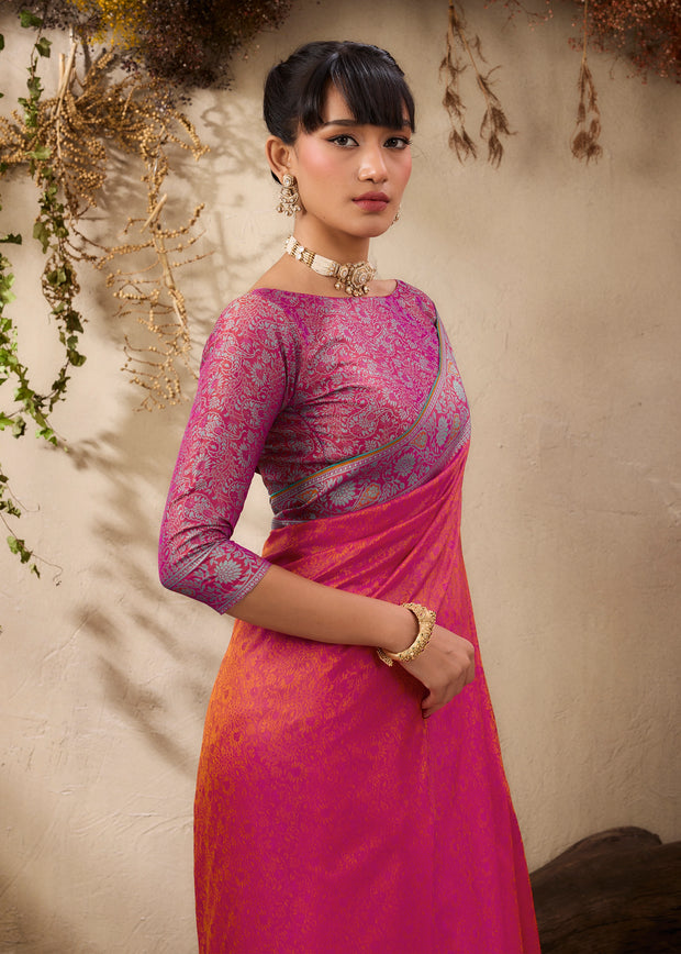 Fuchsia Pink Woven Kanjivaram Silk Saree