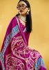 Plum Magenta Satin Silk Saree with Ajrakh Printed Pallu and Blouse