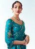 Horizon Blue Embroidered Designer Tissue Saree