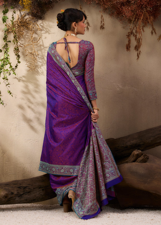 Deep Purple Woven Kanjivaram Silk Saree