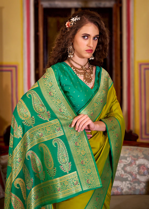 Mehndi Green Banarasi Soft Silk Saree