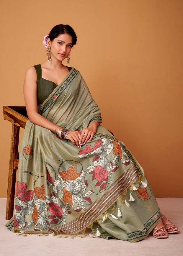 Sage Green Woven Cotton Saree