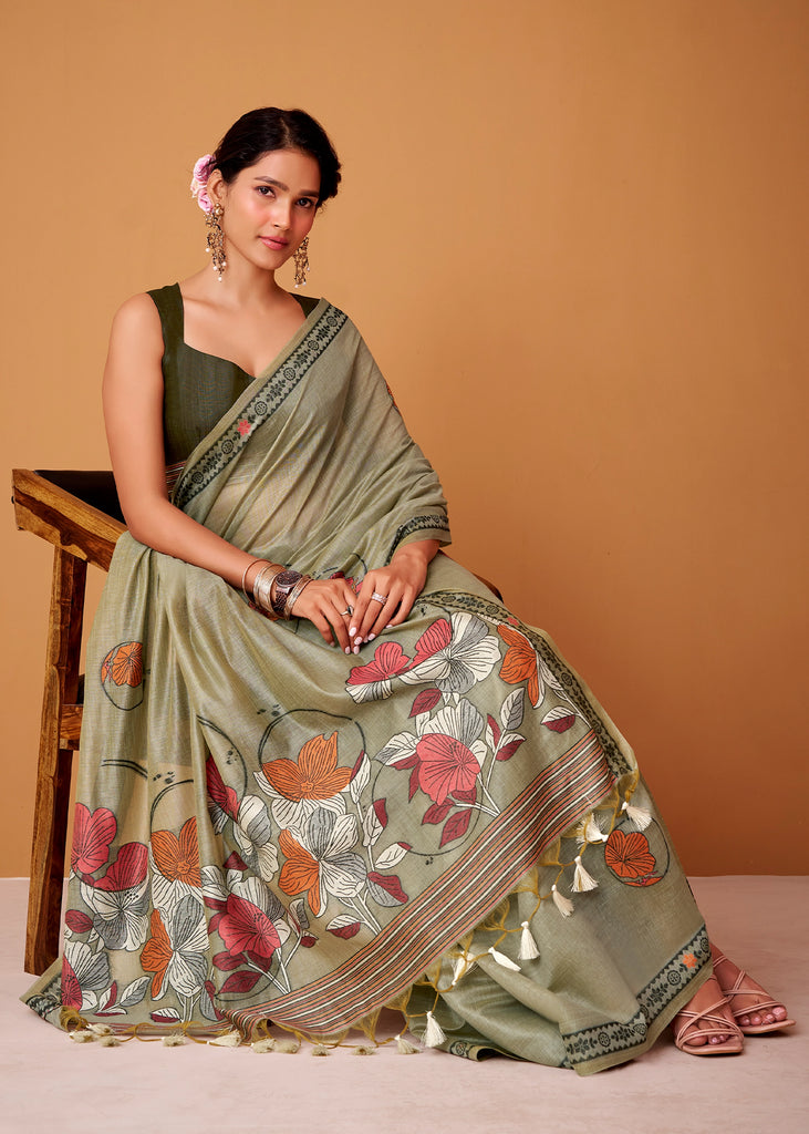 Sage Green Woven Cotton Saree