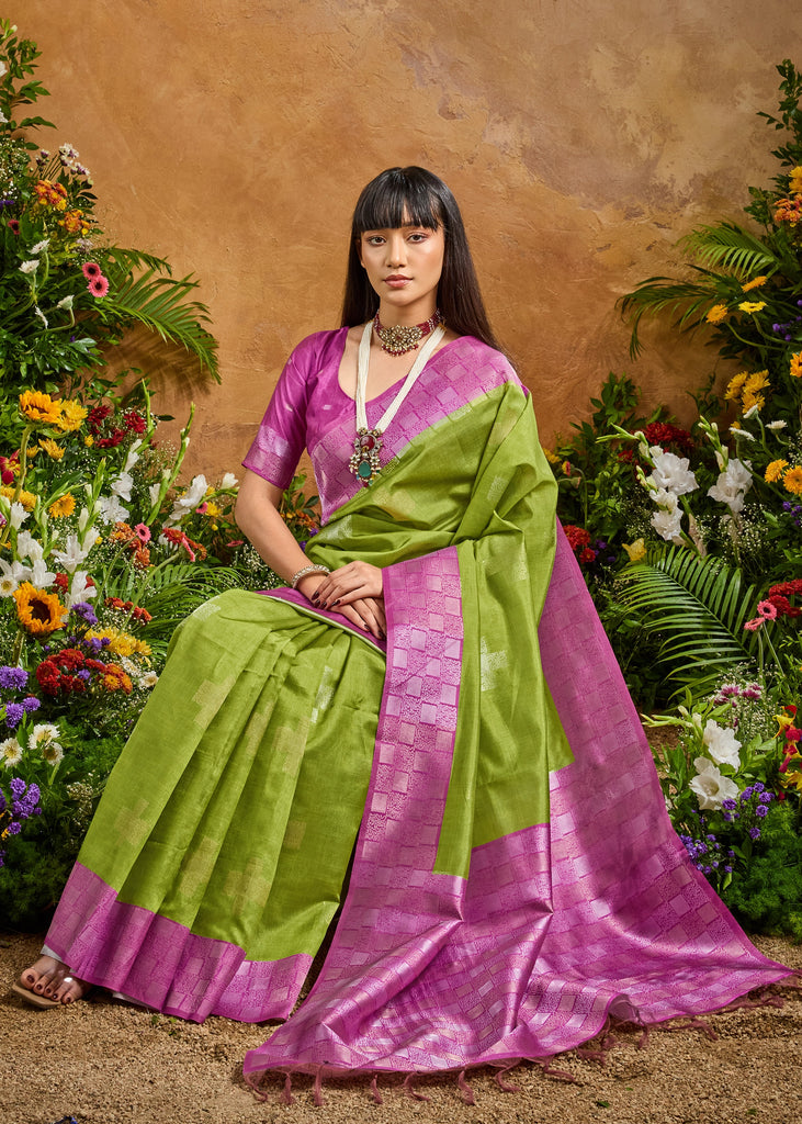 Grass Green Woven Cotton Silk Saree