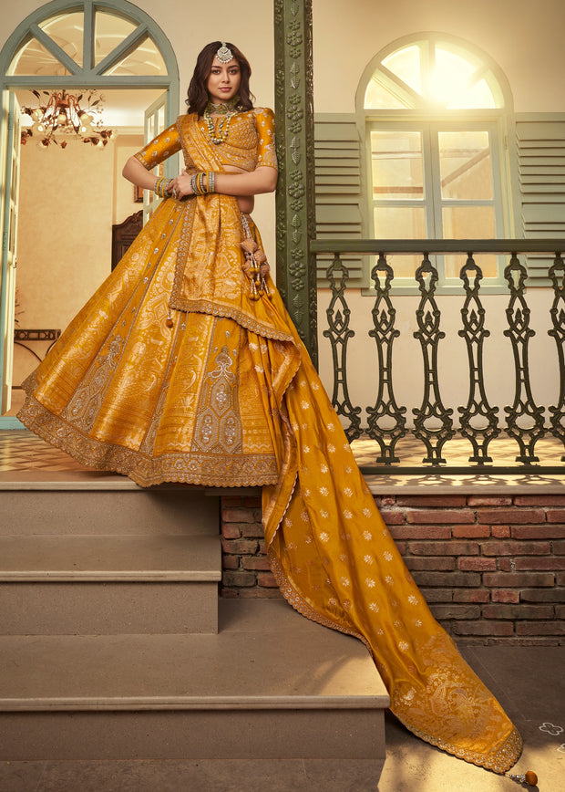 Festive Yellow Banarasi Designer Lehenga