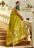 Glow Green Woven Banarasi Designer Silk Saree With Contrast Blouse
