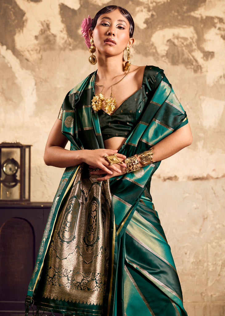 Teal Green Rangkat Satin Silk Saree