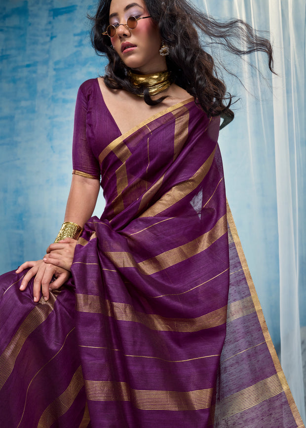 Plum Purple Woven Munga Cotton Saree