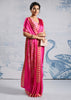 Magenta Pink Satin Silk Saree with Ajrakh Printed Pallu and Blouse