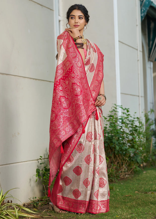 Raspberry Pink Woven Banarasi Silk Saree