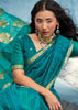 Teal Blue Woven Cotton Silk Saree