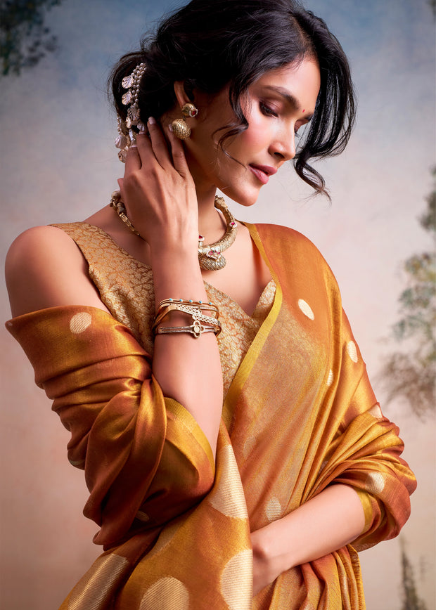 Marigold Yellow Woven Tissue Silk Saree