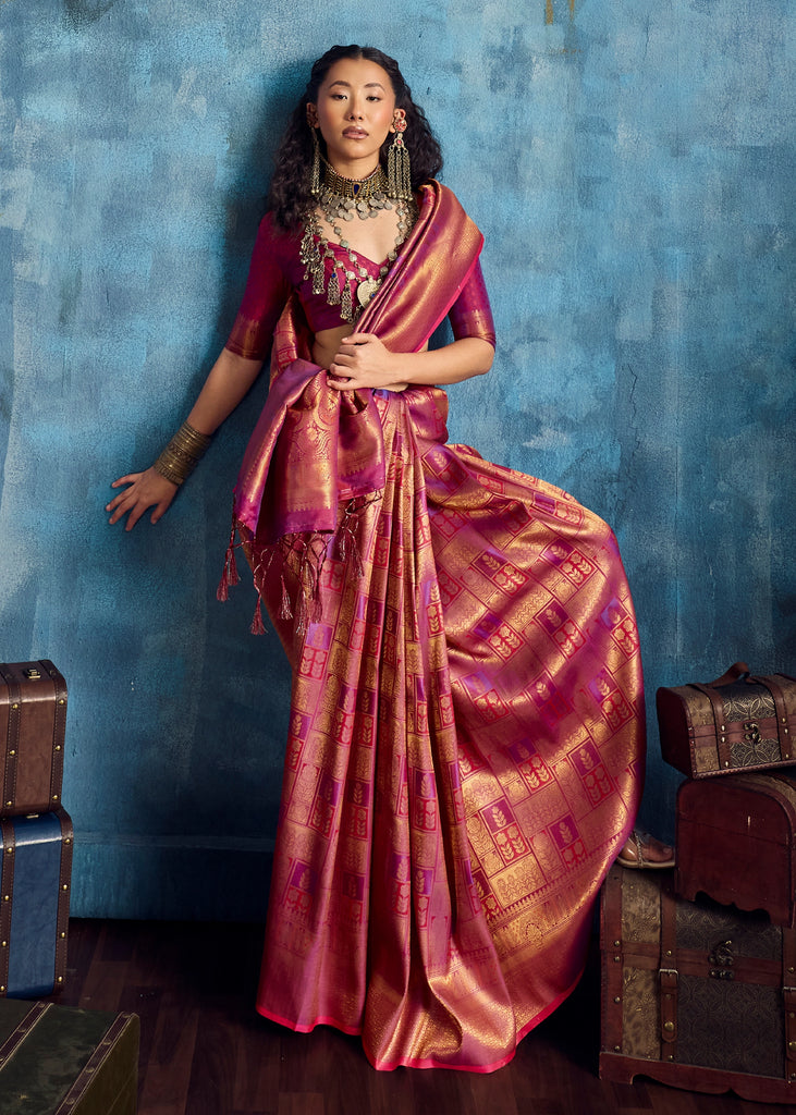 Fuchsia Purple Banarasi Silk Saree