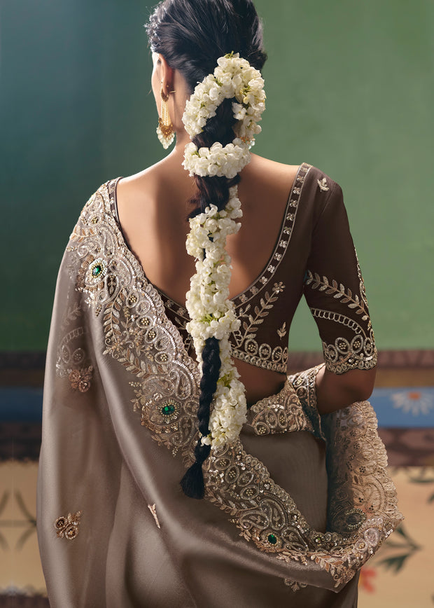Aluminum Grey Embroidered Designer Saree