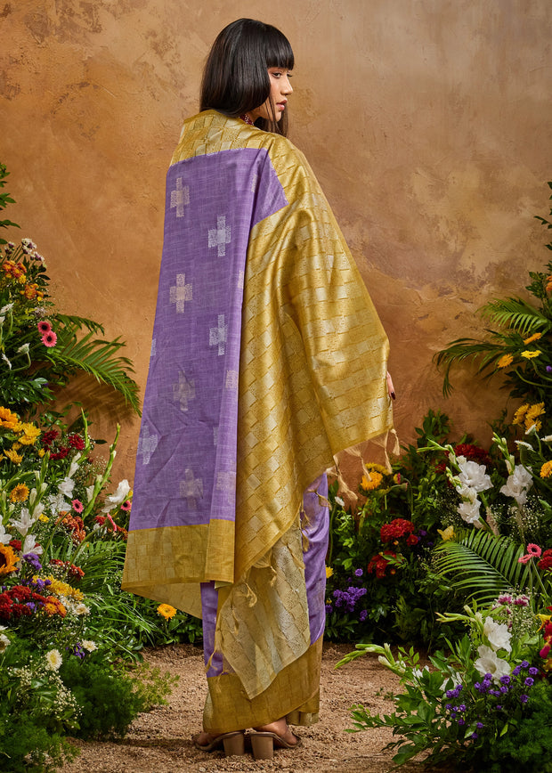 Lavender Purple Woven Cotton Silk Saree