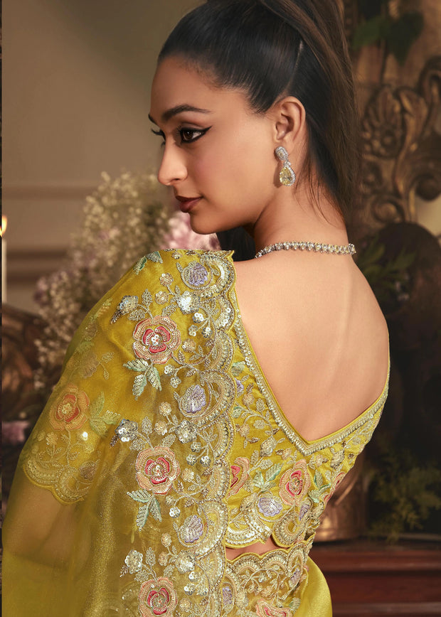 Mimosa Yellow Designer Tissue Organza  Saree