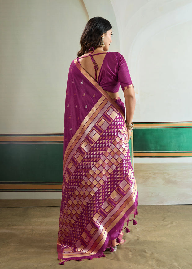 Dahlia Purple Woven Tussar Silk Saree
