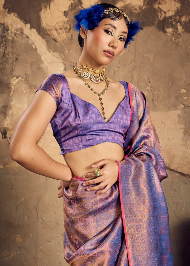 Lavender Woven Kanjivaram Silk Saree