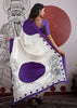 Purple And White Printed Satin Silk Saree