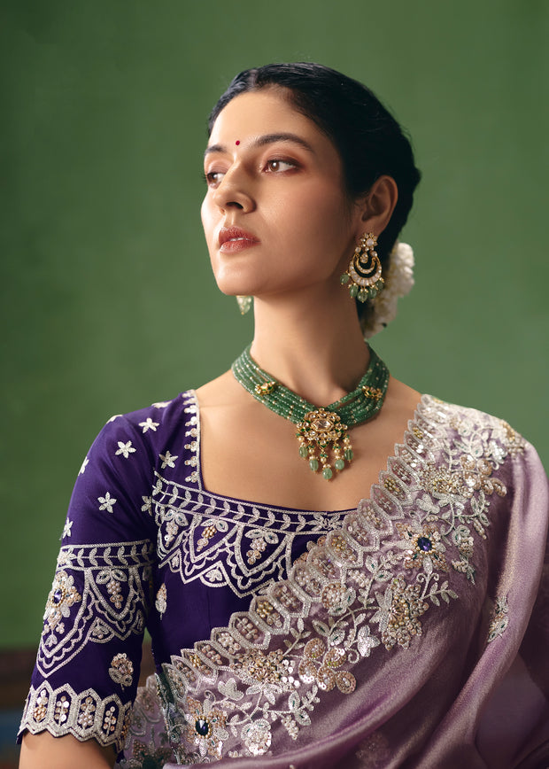 Mauve Purple Embroidered Designer Saree