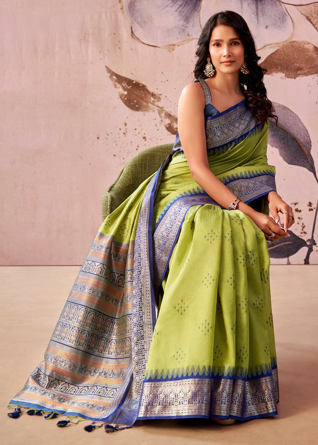 Glow Green Woven Tissue Silk Saree