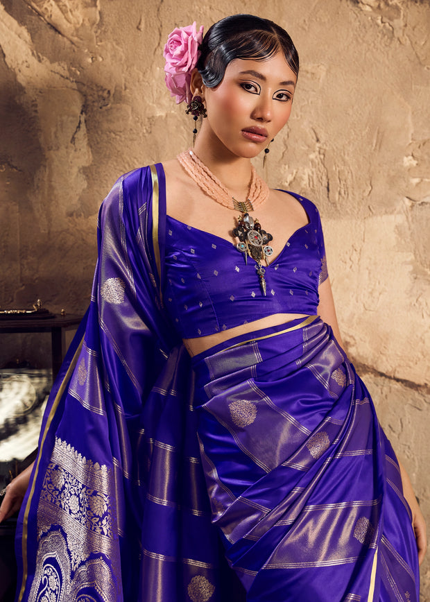 Navy Blue Rangkat Satin Silk Saree
