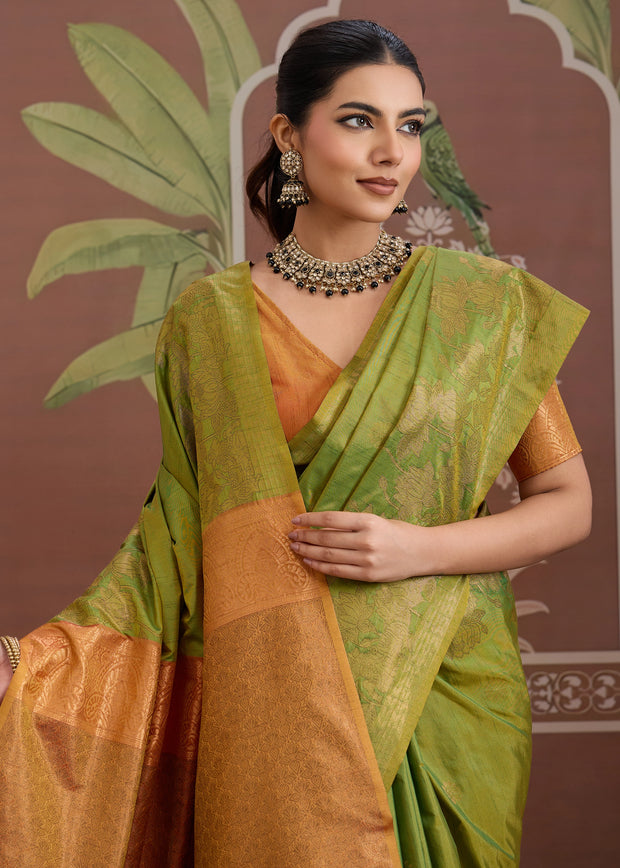 Pista Green Woven Tussar Silk Saree