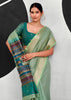 Mist Green Woven Linen Cotton Silk Saree