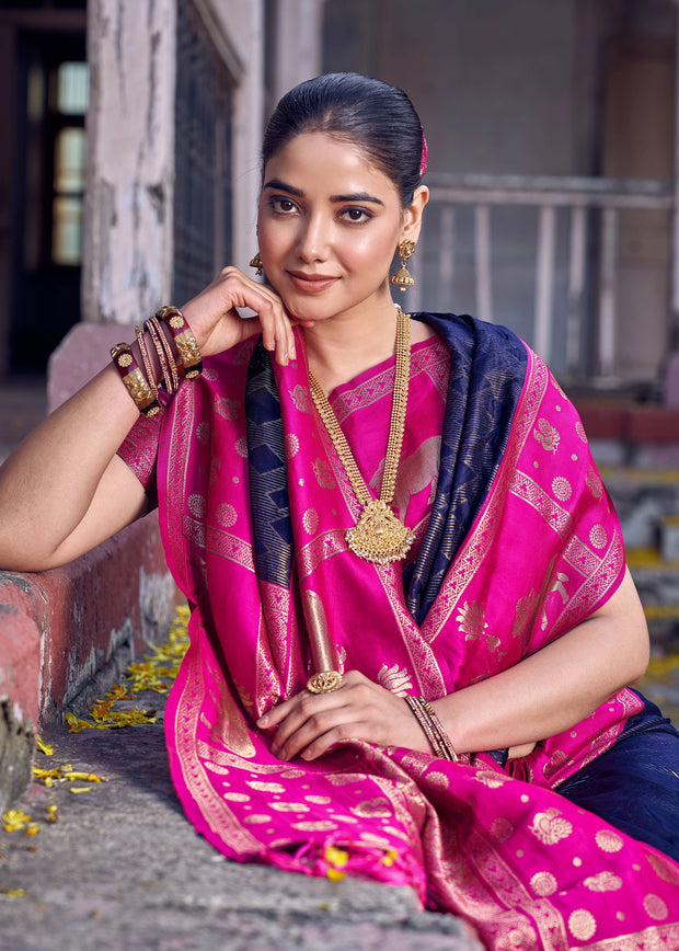 Midnight Blue Woven Banarasi Silk Saree