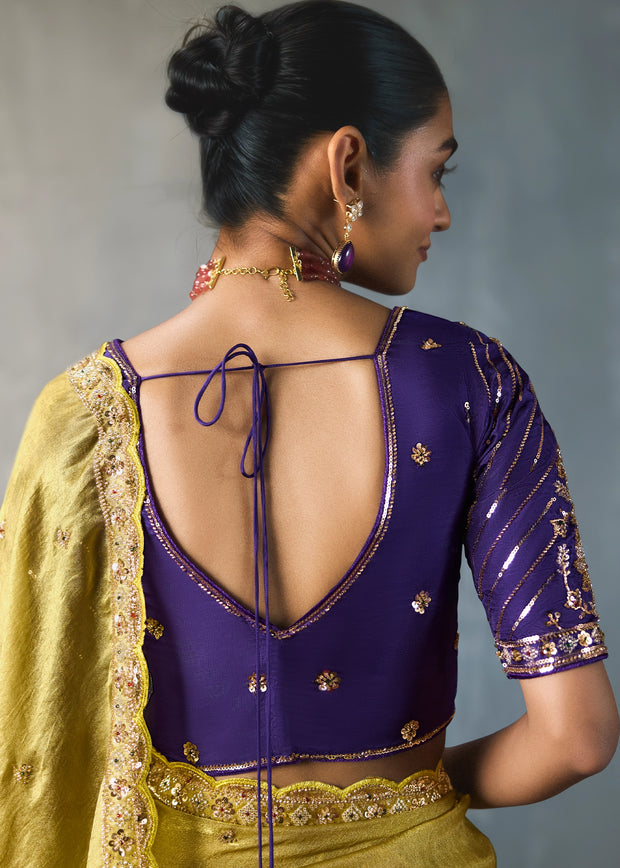 Olive Green Embroidered Silk Saree With Heavy Blouese